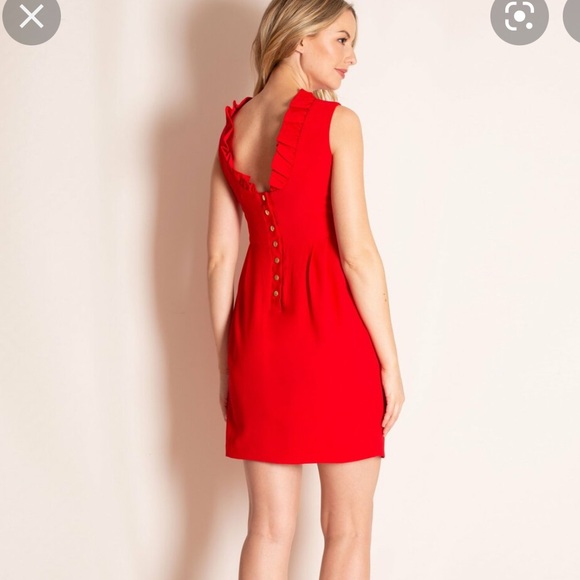 Camille Beth Red GoGo Mini Dress with Ruffle Detail and Button Back - Picture 4 of 11